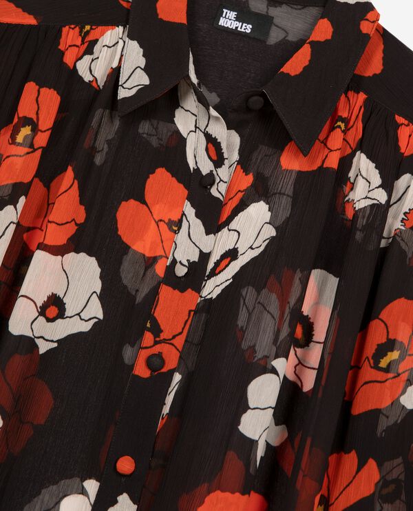 The Kooples WOMEN BLACK RED OFF WHITE loose-fitting black floral print shirt