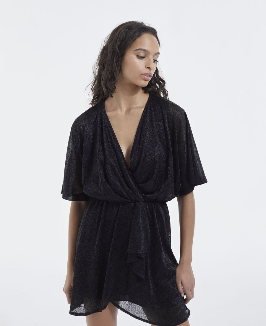 black wrap dress with draped details
