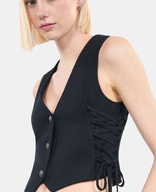 The Kooples FEMME BLACK gilet avec la&ccedil;age noir