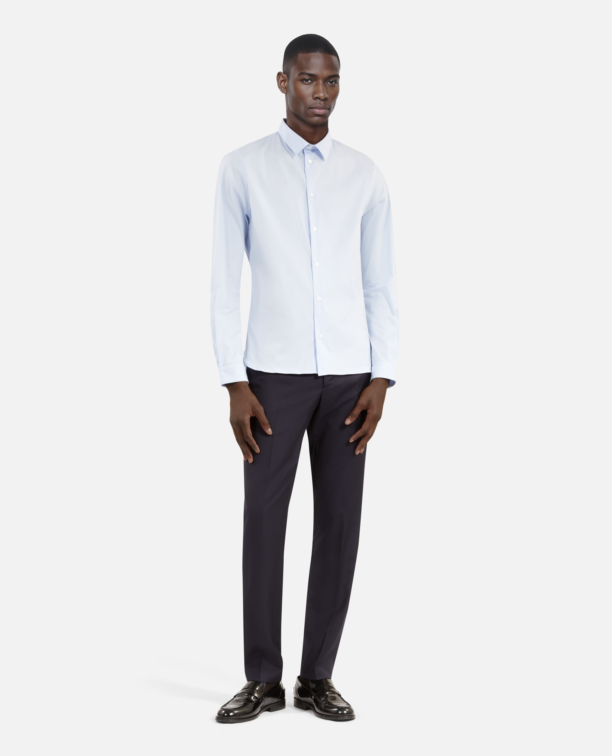 Formal blue poplin shirt, BLUE, hi-res image number null