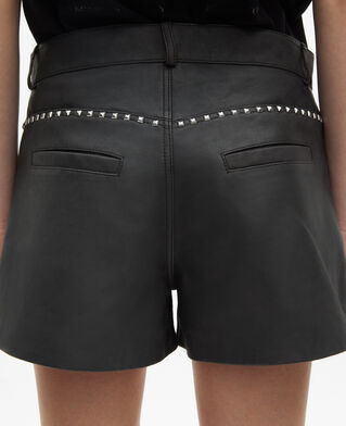 The Kooples WOMEN BLACK STONE black leather shorts