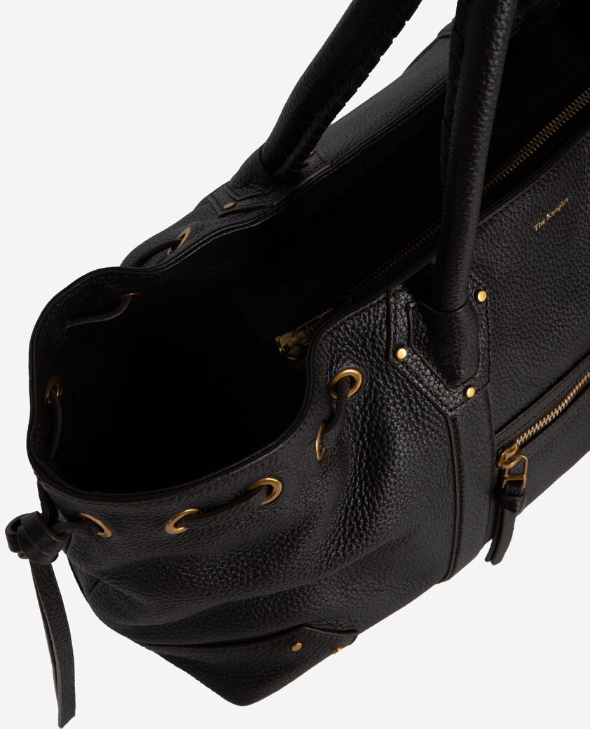 The Kooples DAMEN BROWN geraffte einkaufstasche aus genarbtem leder in braun