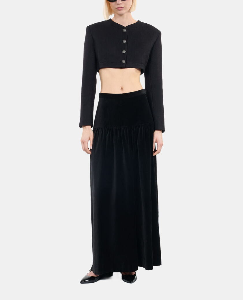 The Kooples FEMME BLACK veste en laine et coton noire