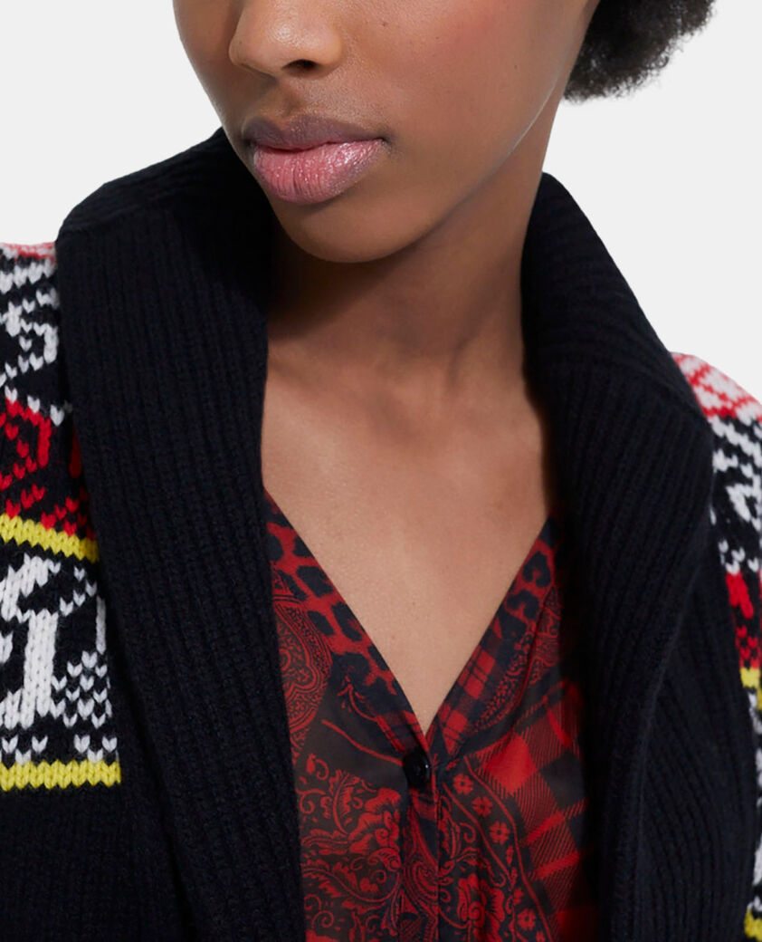 The Kooples WOMEN BLACK / RED / YELLOW patterned wool cardigan