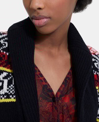 The Kooples WOMEN BLACK / RED / YELLOW patterned wool cardigan