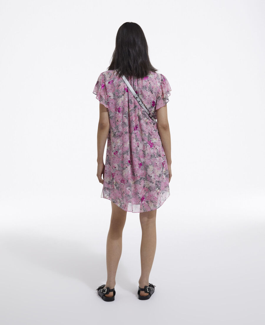 robe courte rose manches à volants motifs