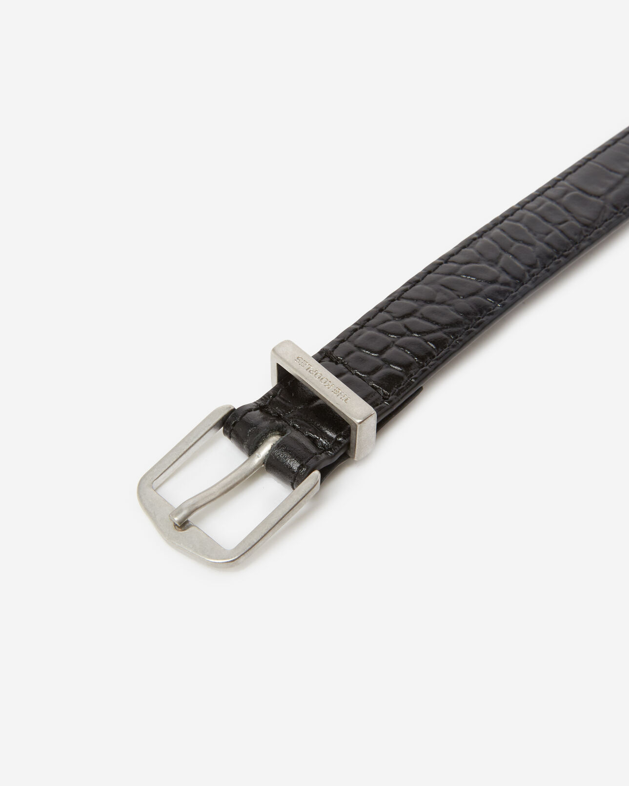 The Kooples MEN BLACK croc-print black leather belt w/square buckle
