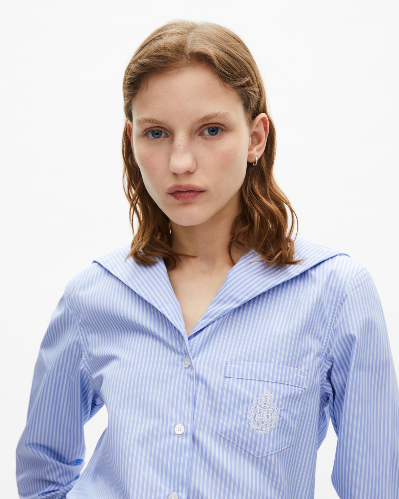 The Kooples FEMME BLUE WHITE chemise à rayures en popeline bleue