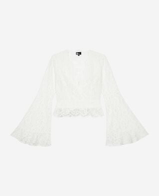 The Kooples WOMEN ECRU white lace flared sleeve top