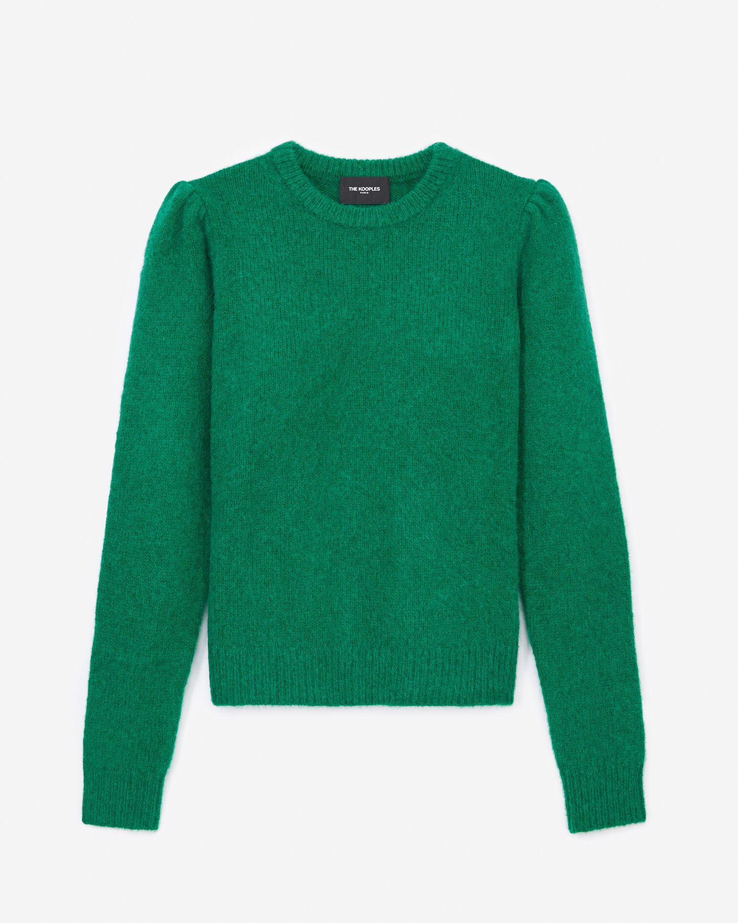 Alpaca wool green sweater shoulder gather, GREEN, hi-res image number null