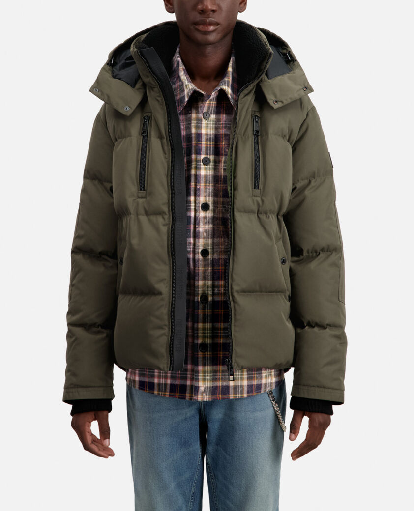 The Kooples HERREN KAKI khakifarbene daunenjacke mit kapuze