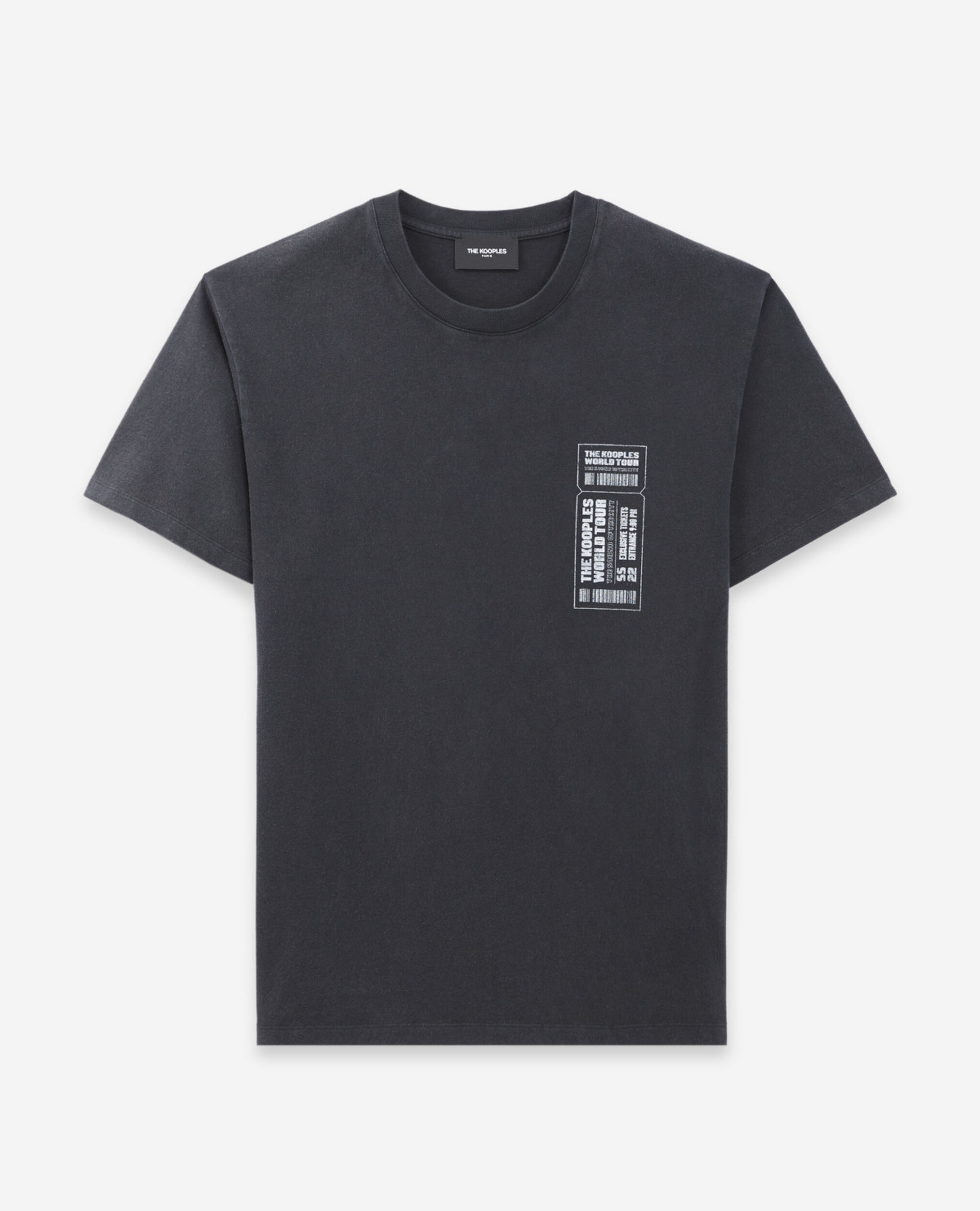 Faded black cotton T-shirt with chest logo, BLACK WASHED, hi-res image number null