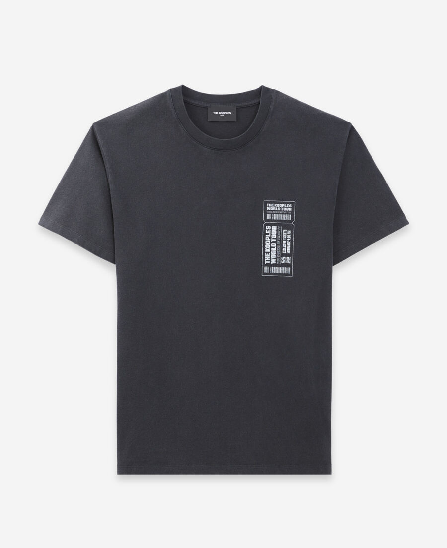 t-shirt noir délavé coton logo contrasté