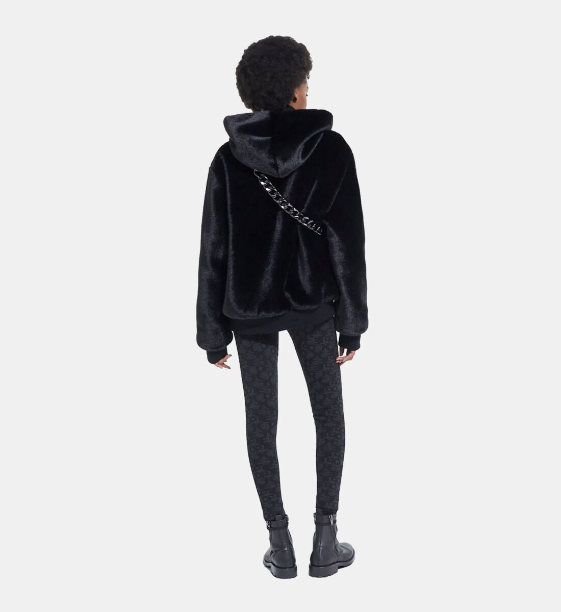 Black fuzzy coat with hood sale