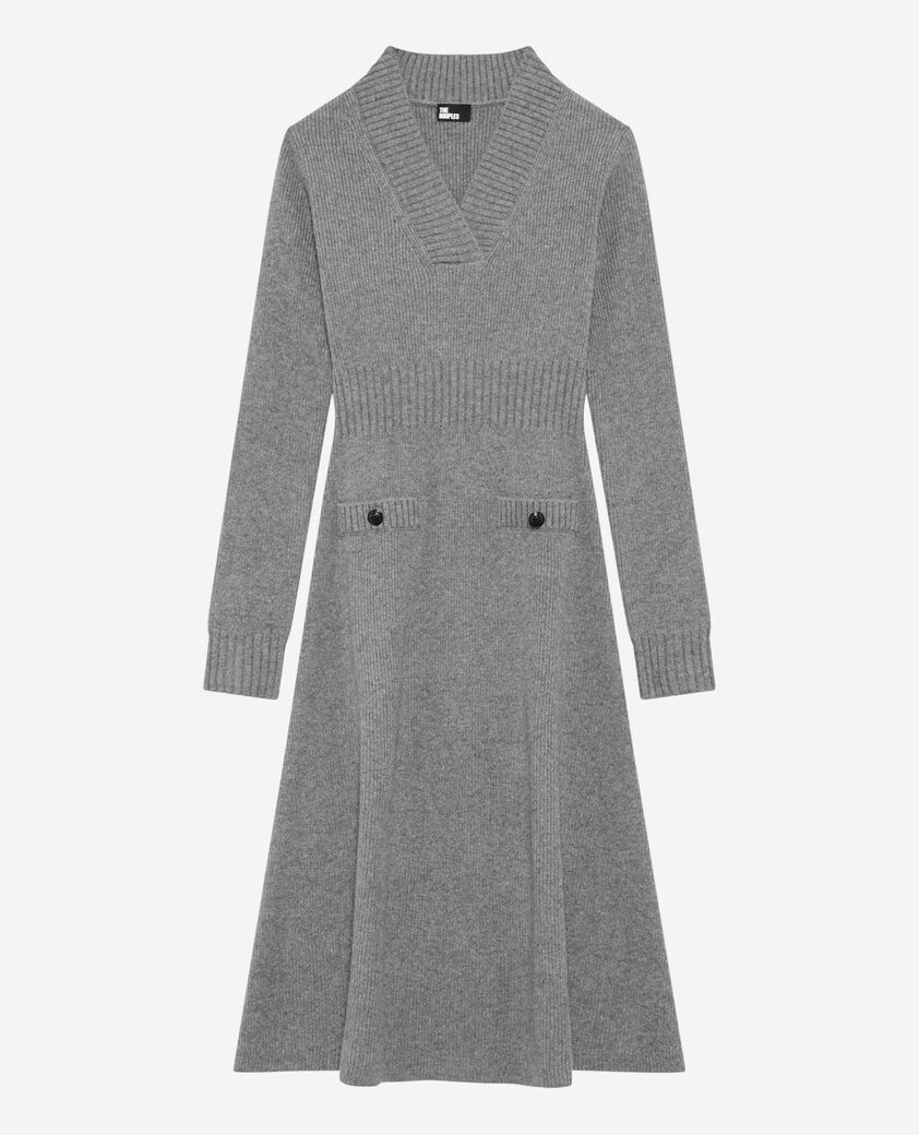 The Kooples FEMME LIGHT GREY robe longue en laine grise