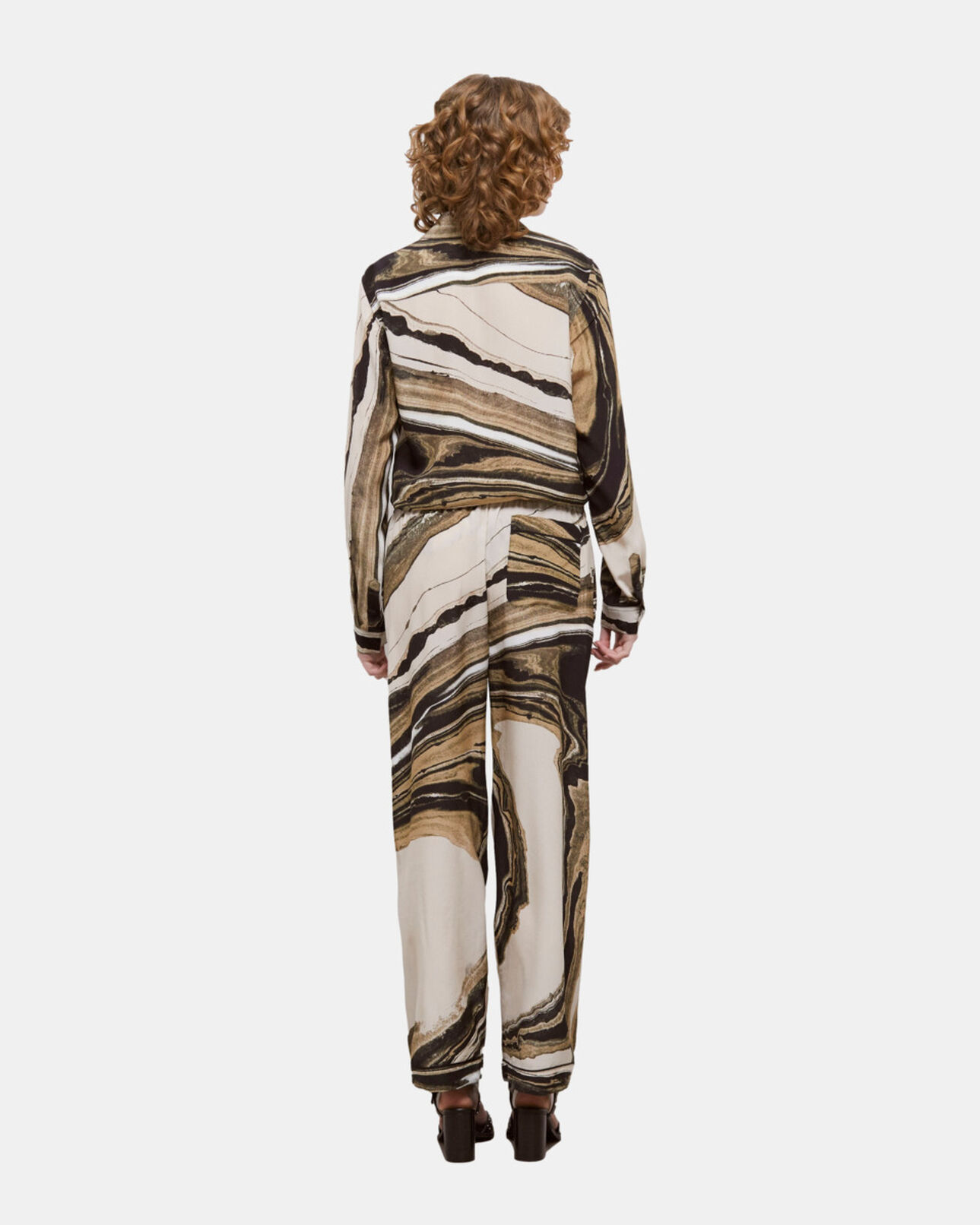 The Kooples WOMEN BEIGE-BROWN printed flowing silk pants