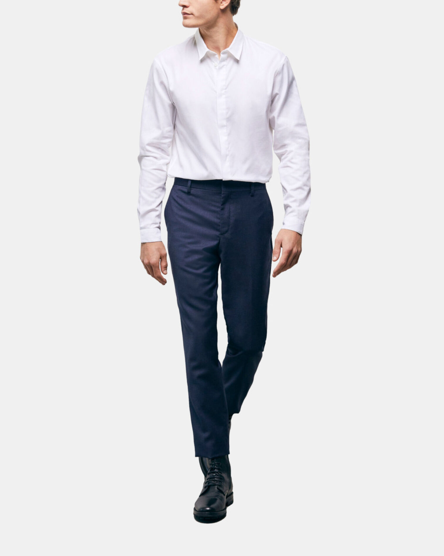 White cotton shirt with classic collar, WHITE, hi-res image number null