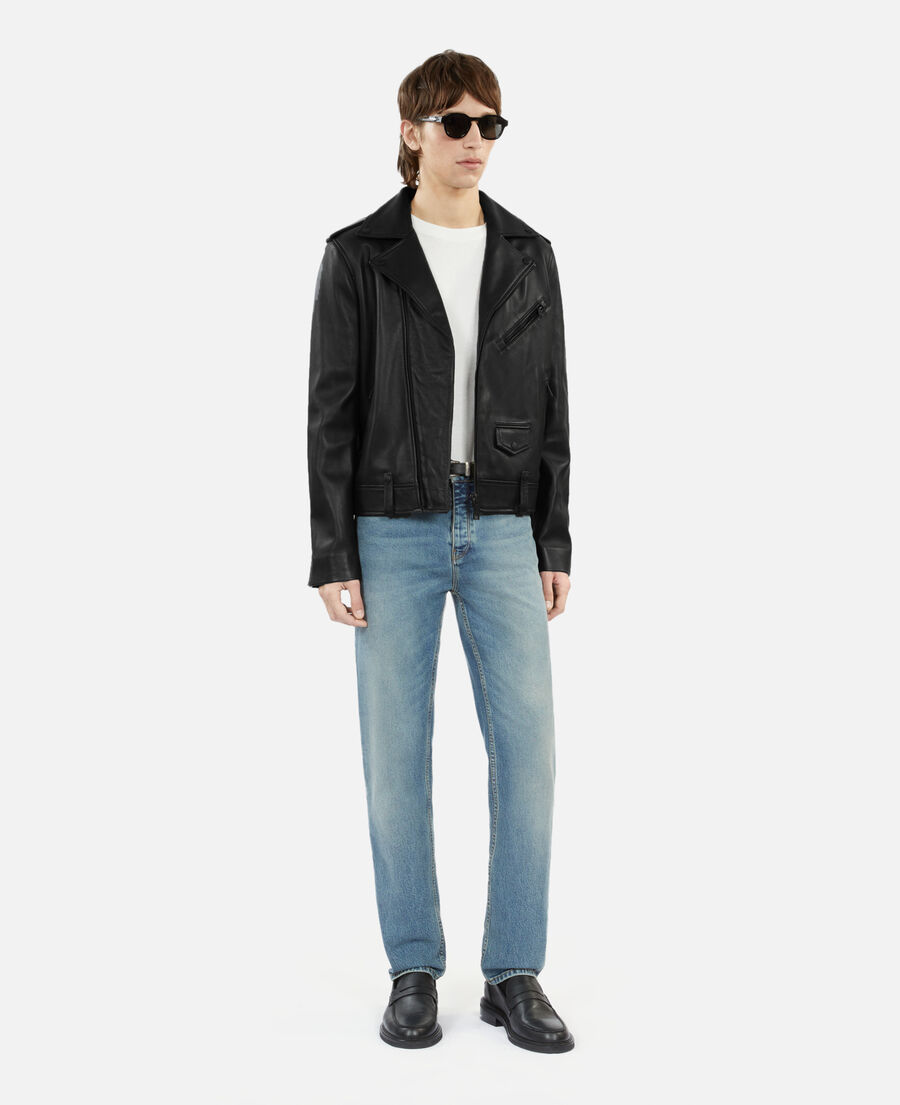 schwarze biker-jacke aus leder