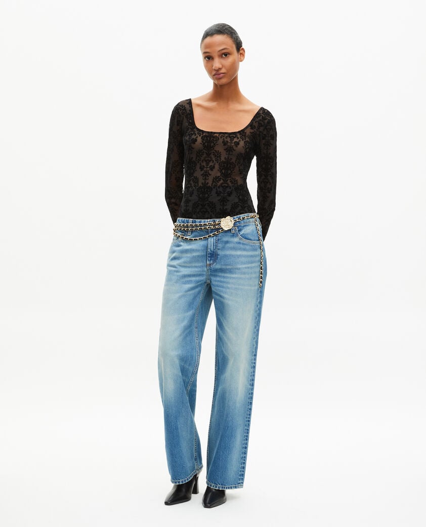 The Kooples FEMME BLACK body en mesh avec flocages noir