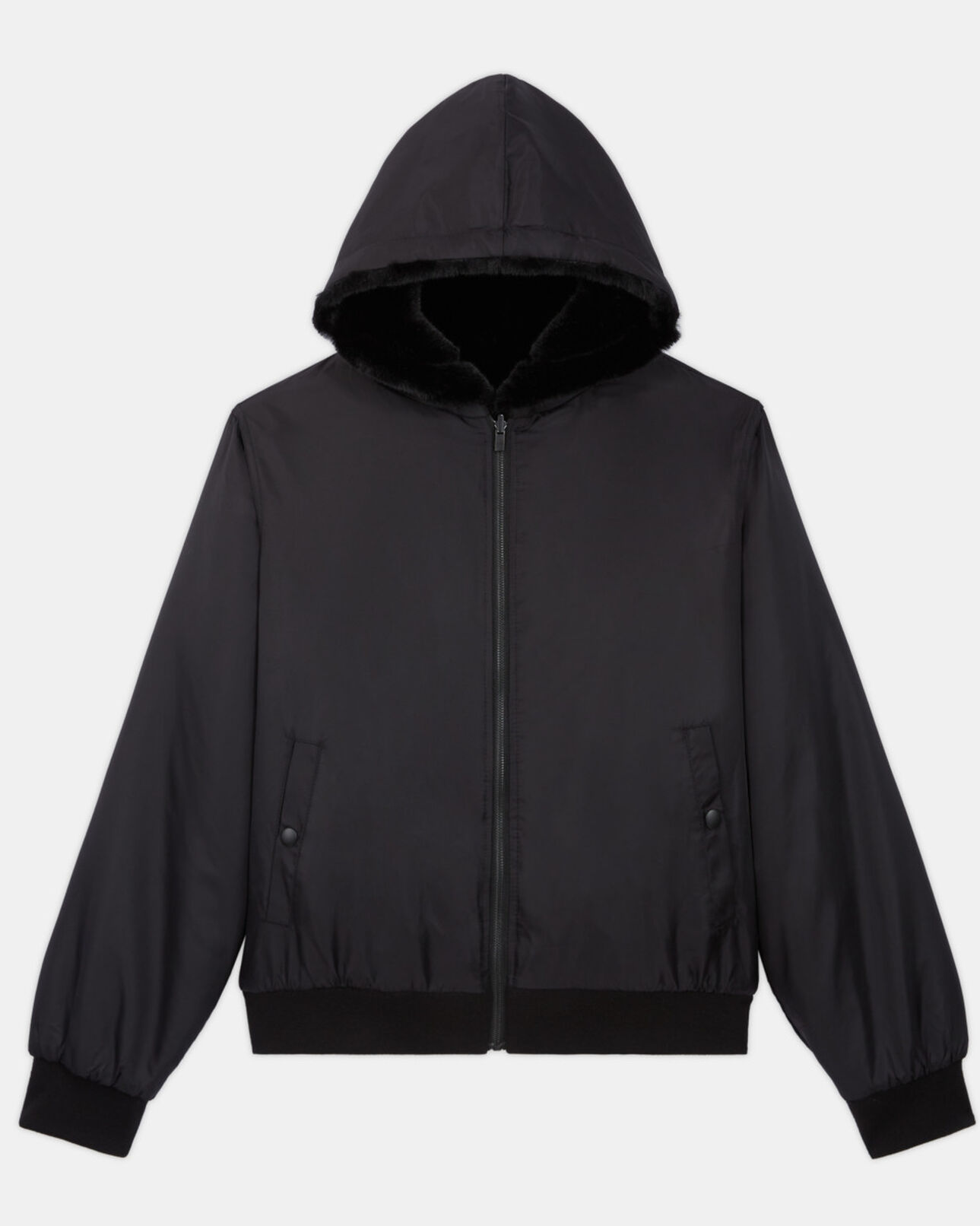 The Kooples WOMEN BLACK black faux fur coat with hood