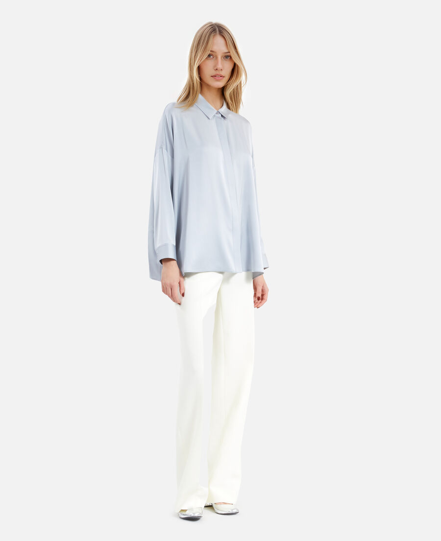 The Kooples WOMEN BLUE GREY loose fit blue silk shirt