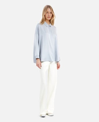 The Kooples WOMEN BLUE GREY loose fit blue silk shirt