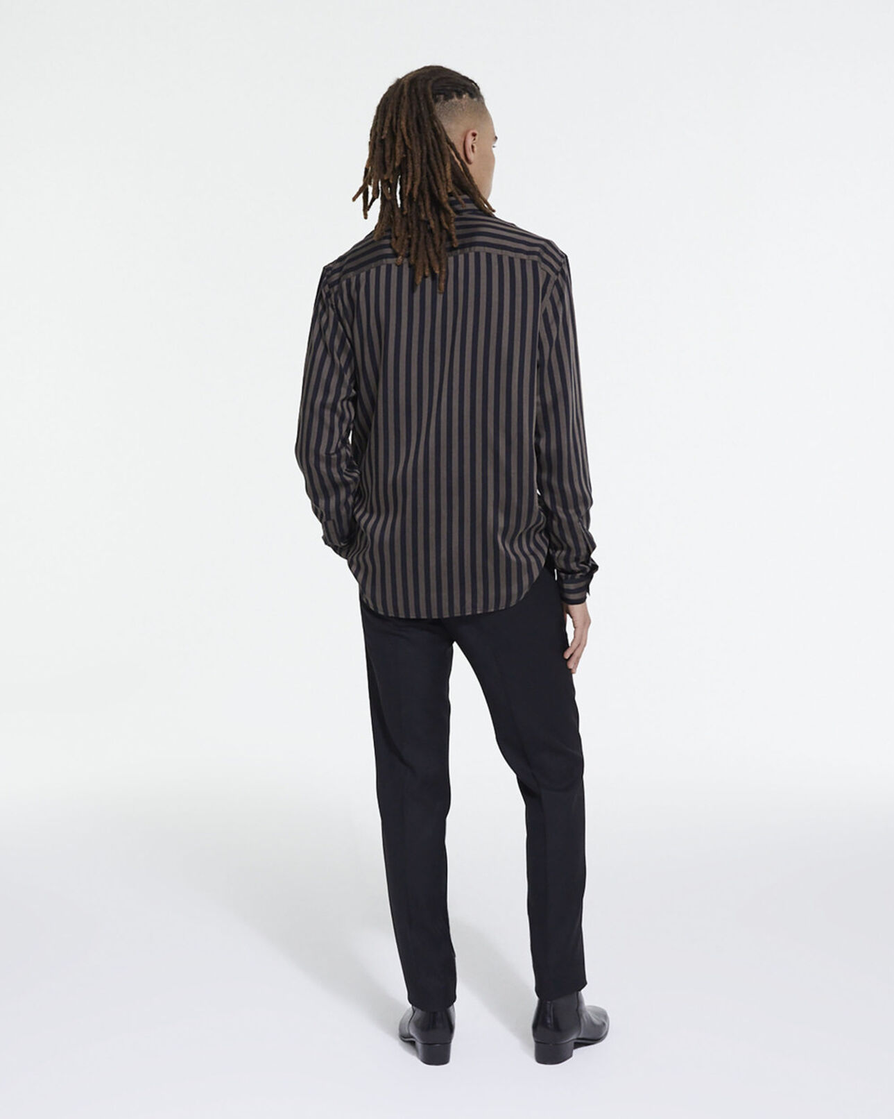 The Kooples MEN BLACK BEIGE striped shirt with classic collar