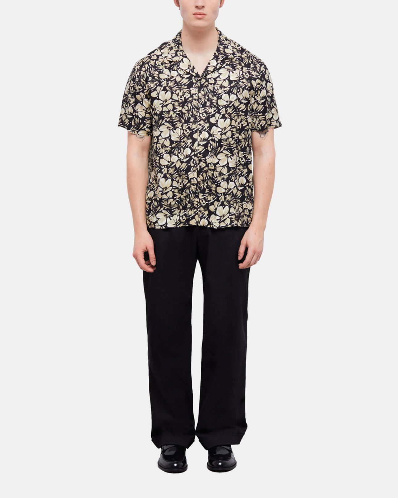 The Kooples MEN BLACK BROWN floral hawaiian collar shirt