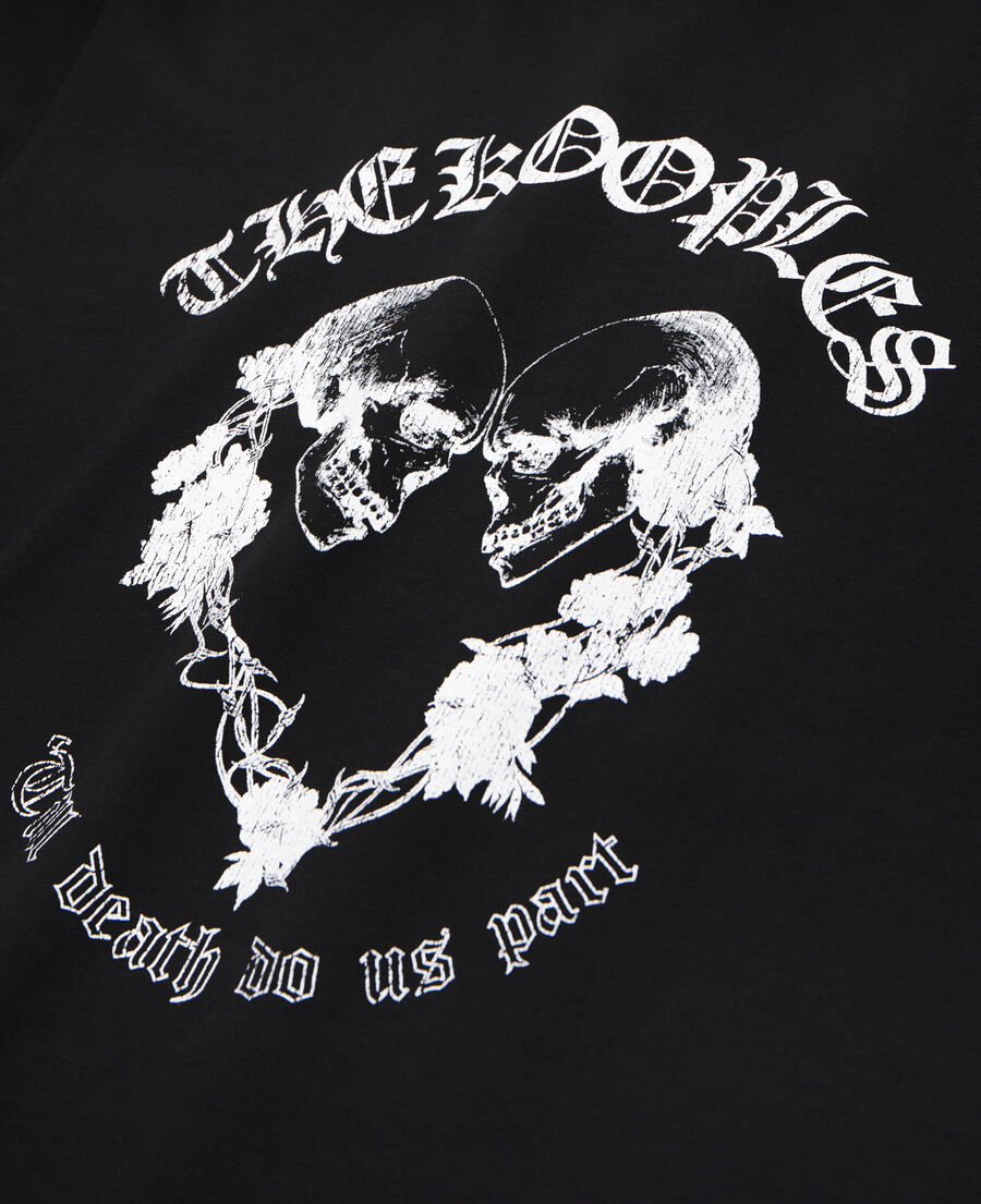 schwarzes t-shirt mit skull-heart-siebdruck