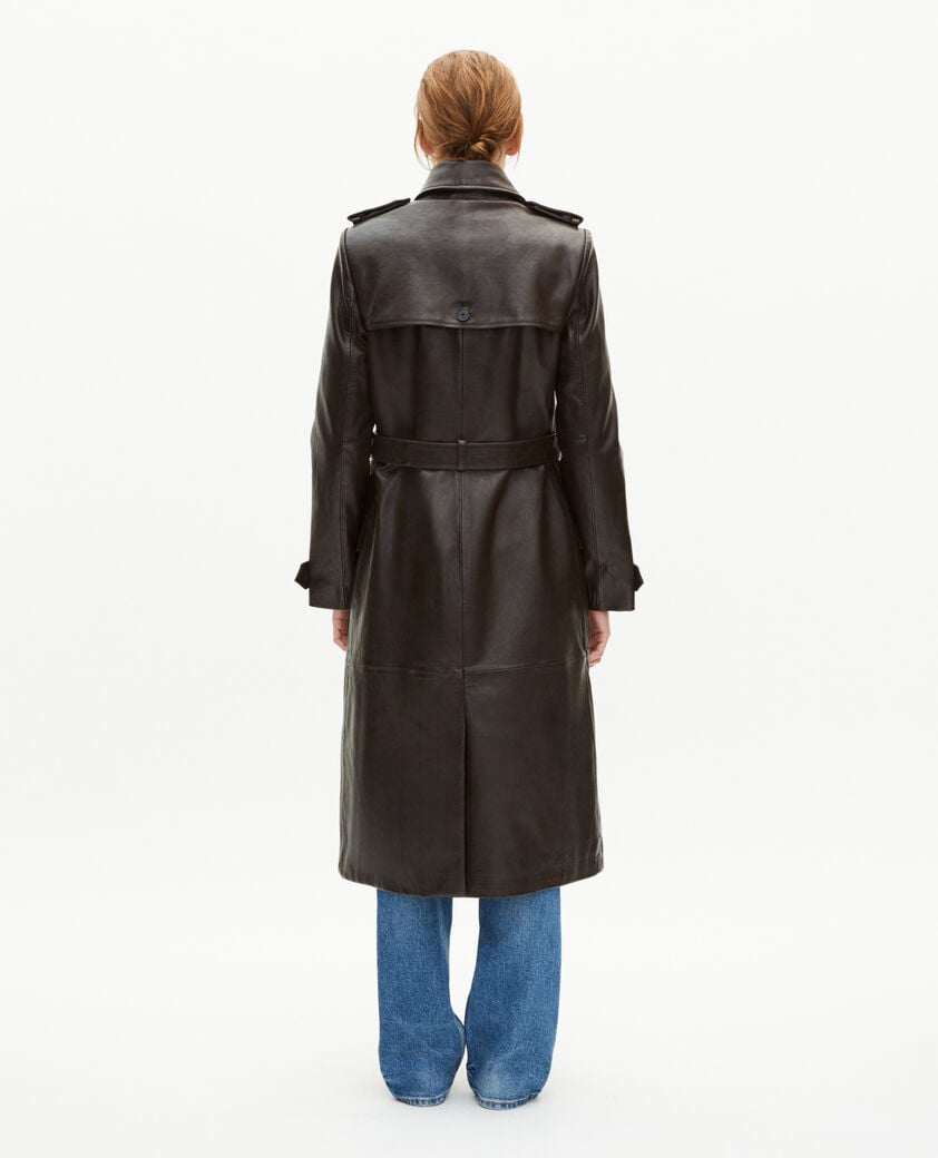 The Kooples FEMME DARK BROWN MELANGE trench long en cuir marron