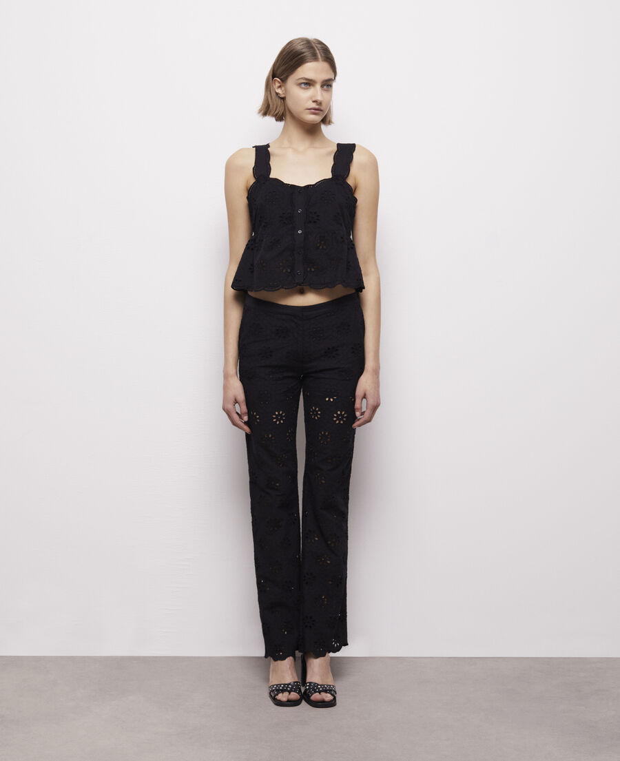 pantalon noir en broderie anglaise