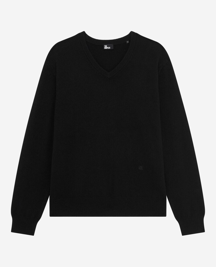 The Kooples HOMME BLACK pull col v en cachemire noir