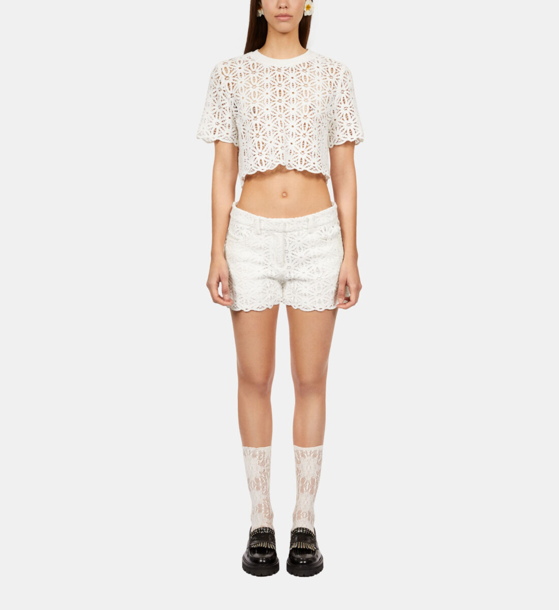 White guipure shorts