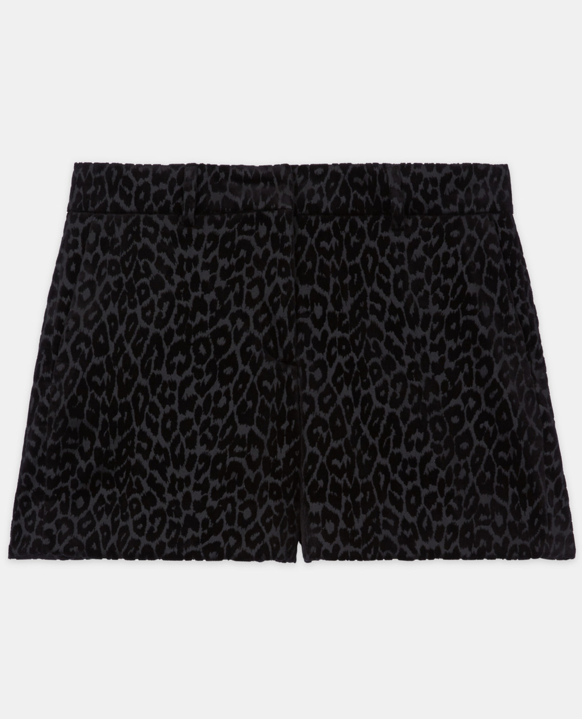 Schwarze Shorts aus Velours mit Leopardenmotiv, BLACK, hi-res image number null