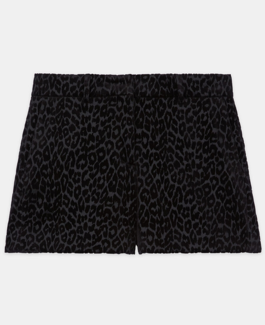 short en velours léopard noir