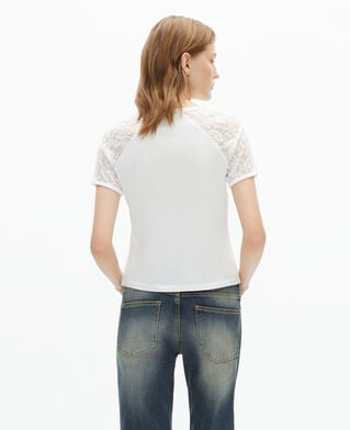 The Kooples FEMME ECRU t-shirt avec manches en dentelle blanc