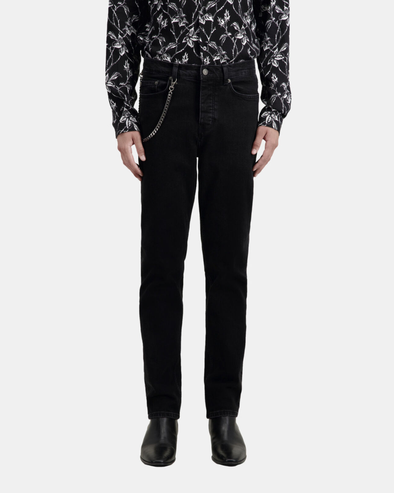 The Kooples MEN BLACK WASHED straight black jeans with chain