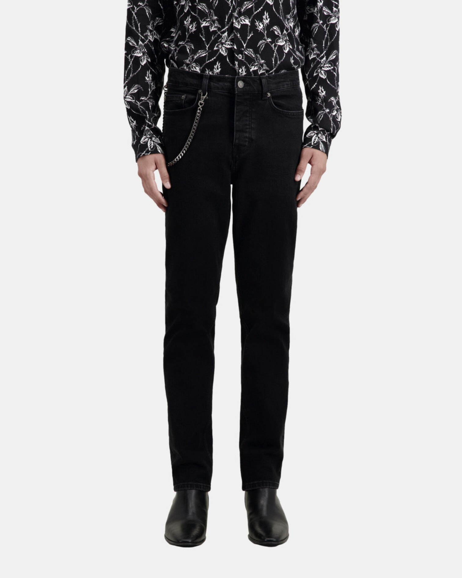 Straight black jeans with chain, BLACK WASHED, hi-res image number null