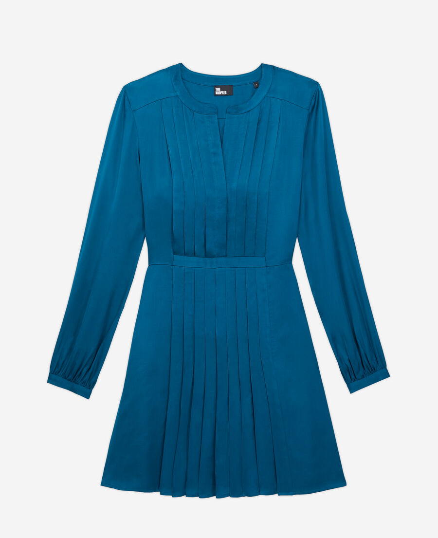 The Kooples WOMEN MEDIUM BLUE short blue dress with pleating