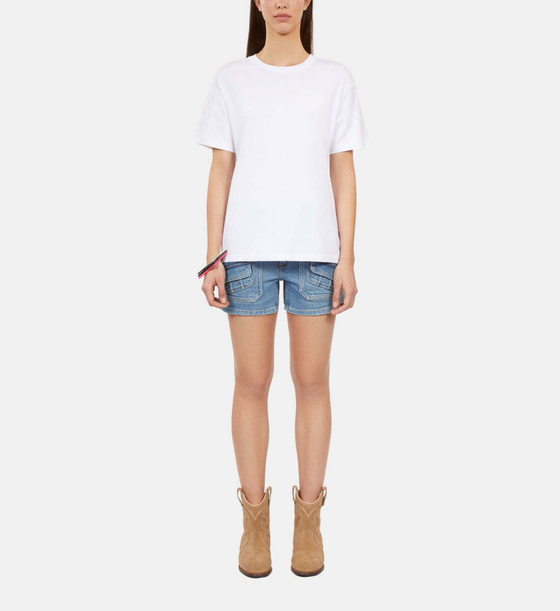 Women's white t-shirt with rhinestones