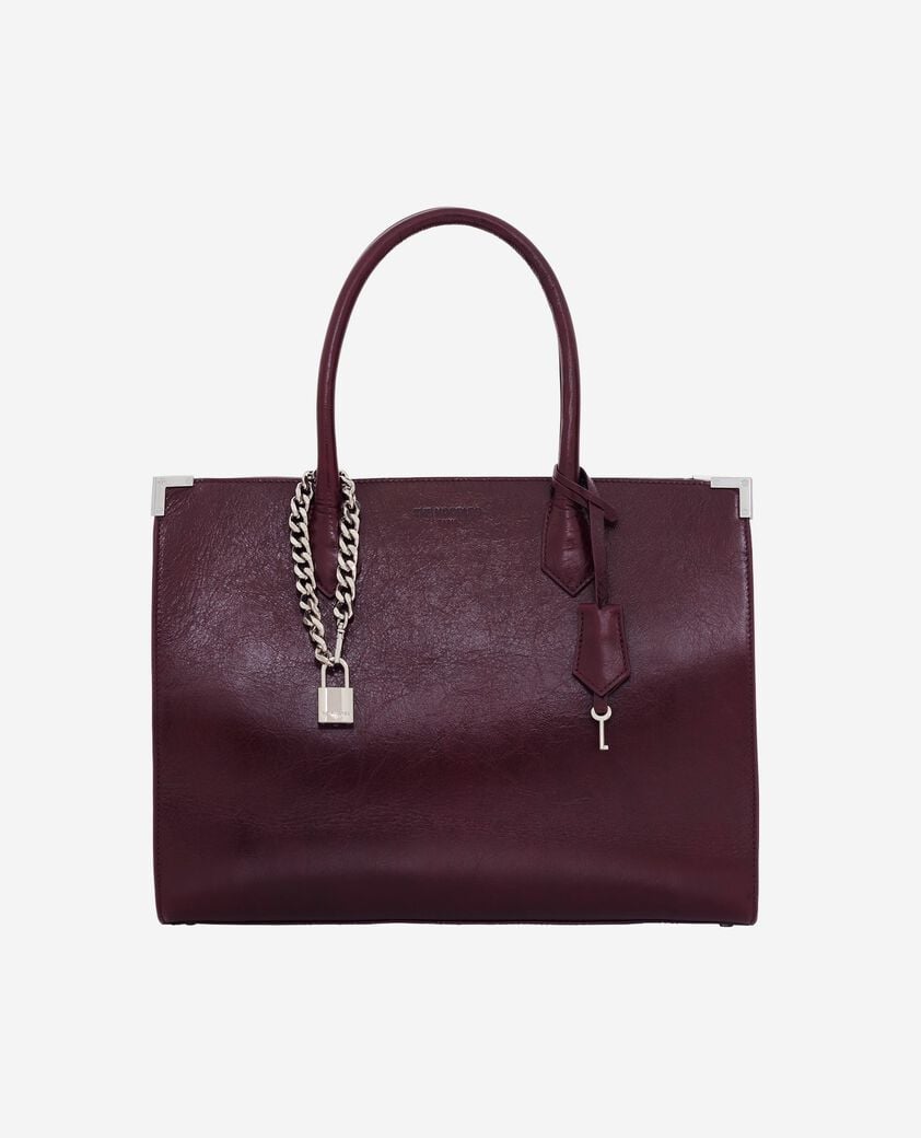 The Kooples WOMEN BORDEAUX ming l tote bag in burgundy cracked leather