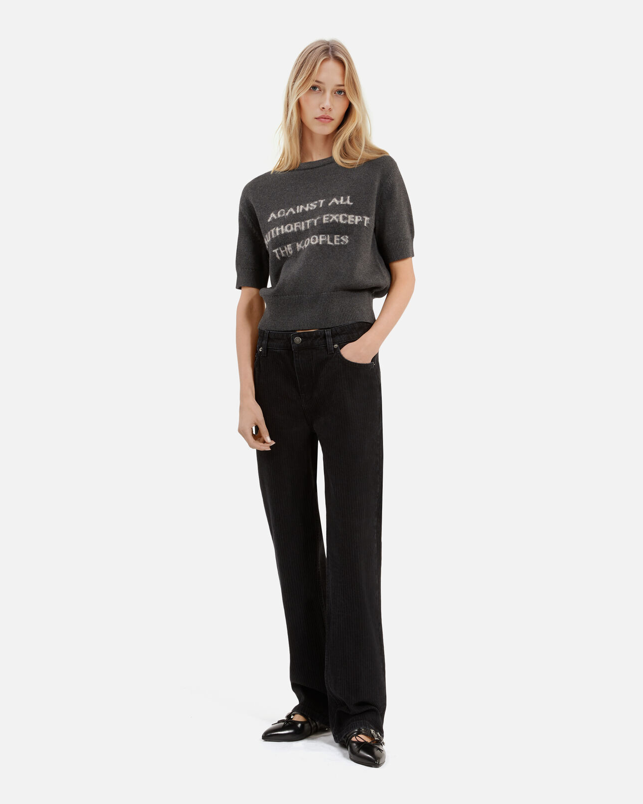 The Kooples MUJER MIDDLE GREY MEL/WHITE jersey serigrafiado de manga corta