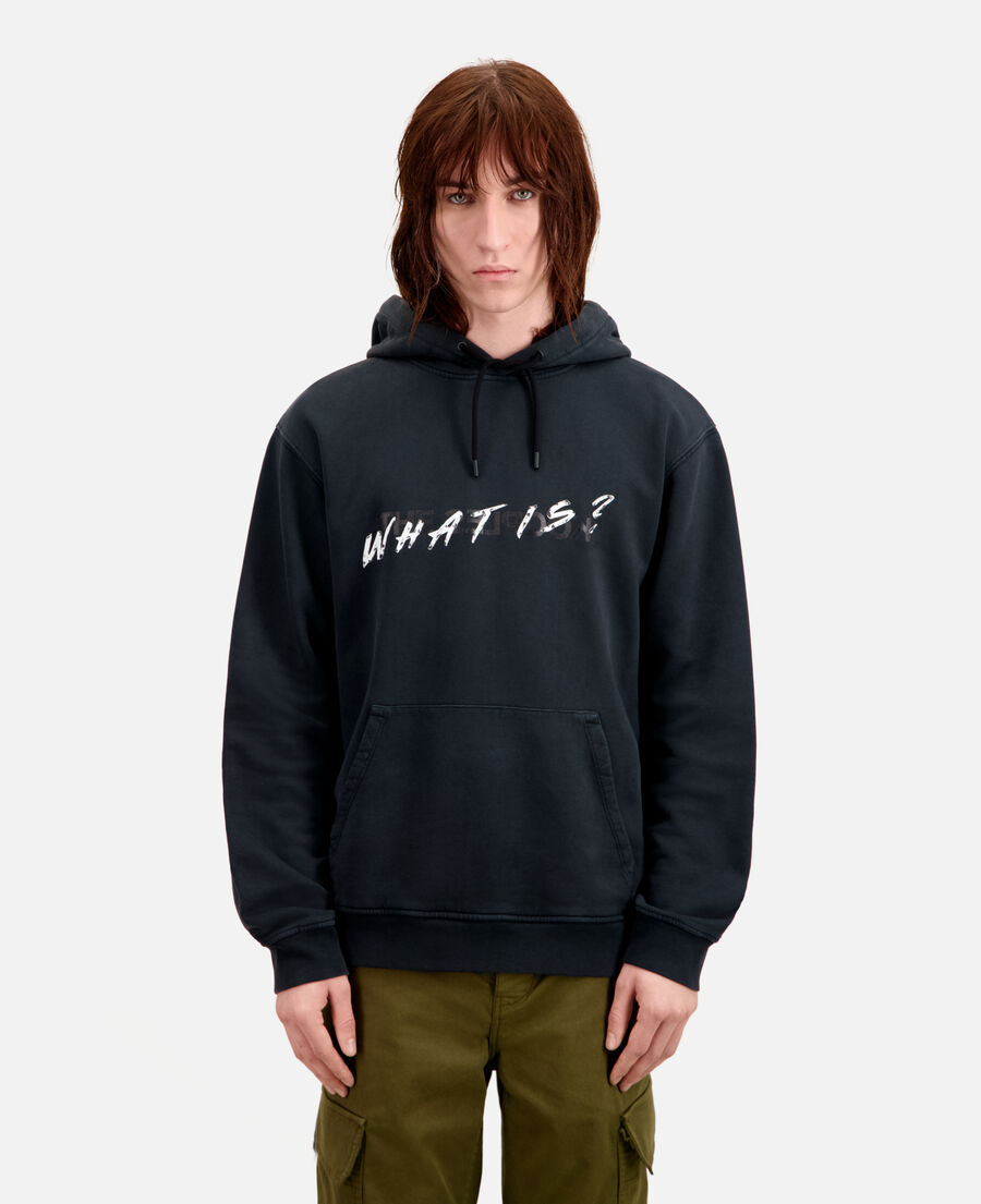 herren schwarzes kapuzensweatshirt „what is“