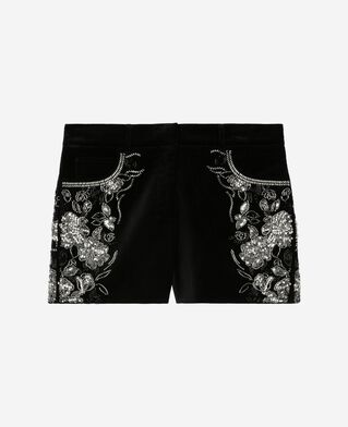 The Kooples DAMEN BLACK shorts aus besticktem samt mit strass und perlen schwarz
