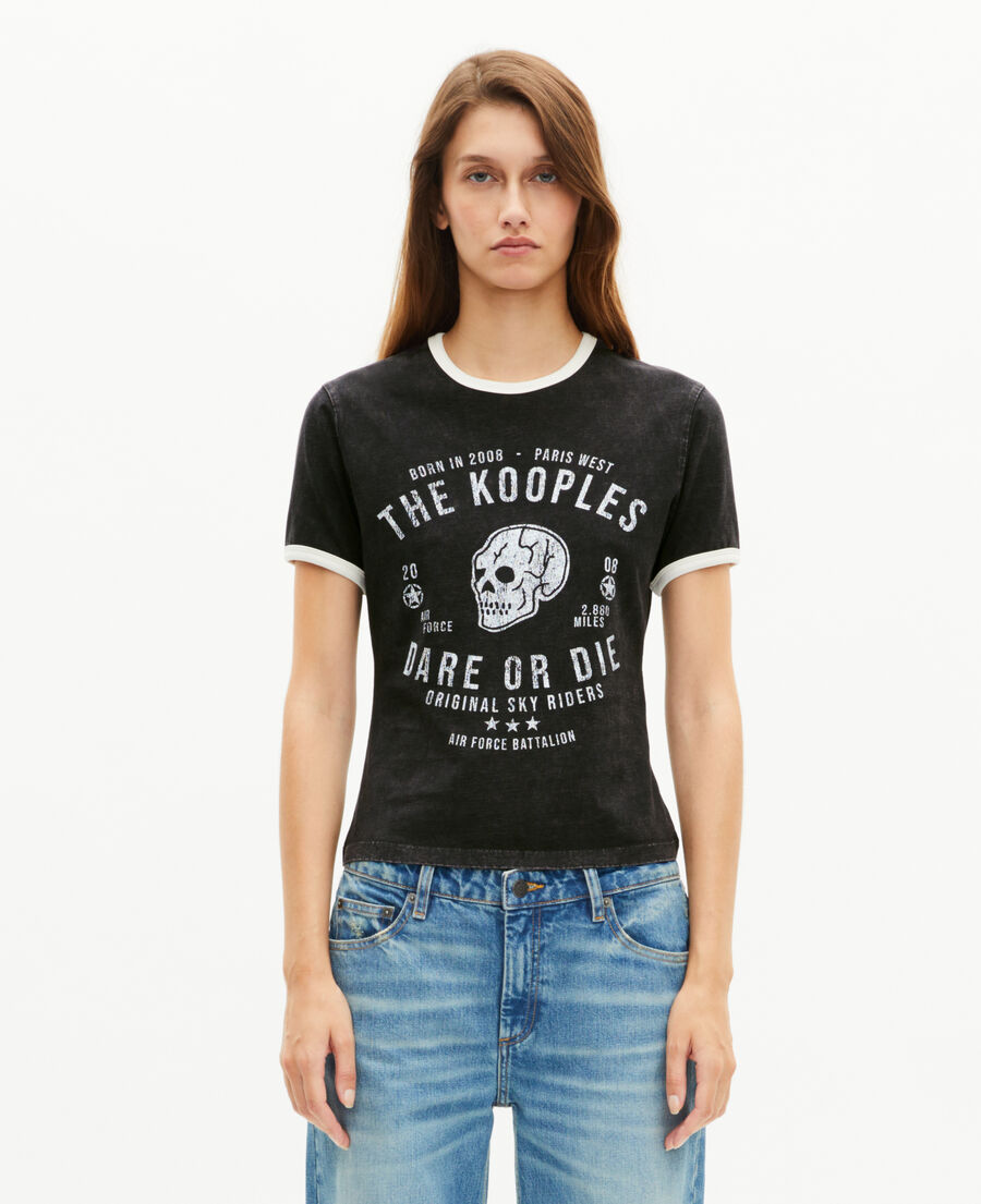 The Kooples WOMEN BLACK WASHED t-shirt with black screen print