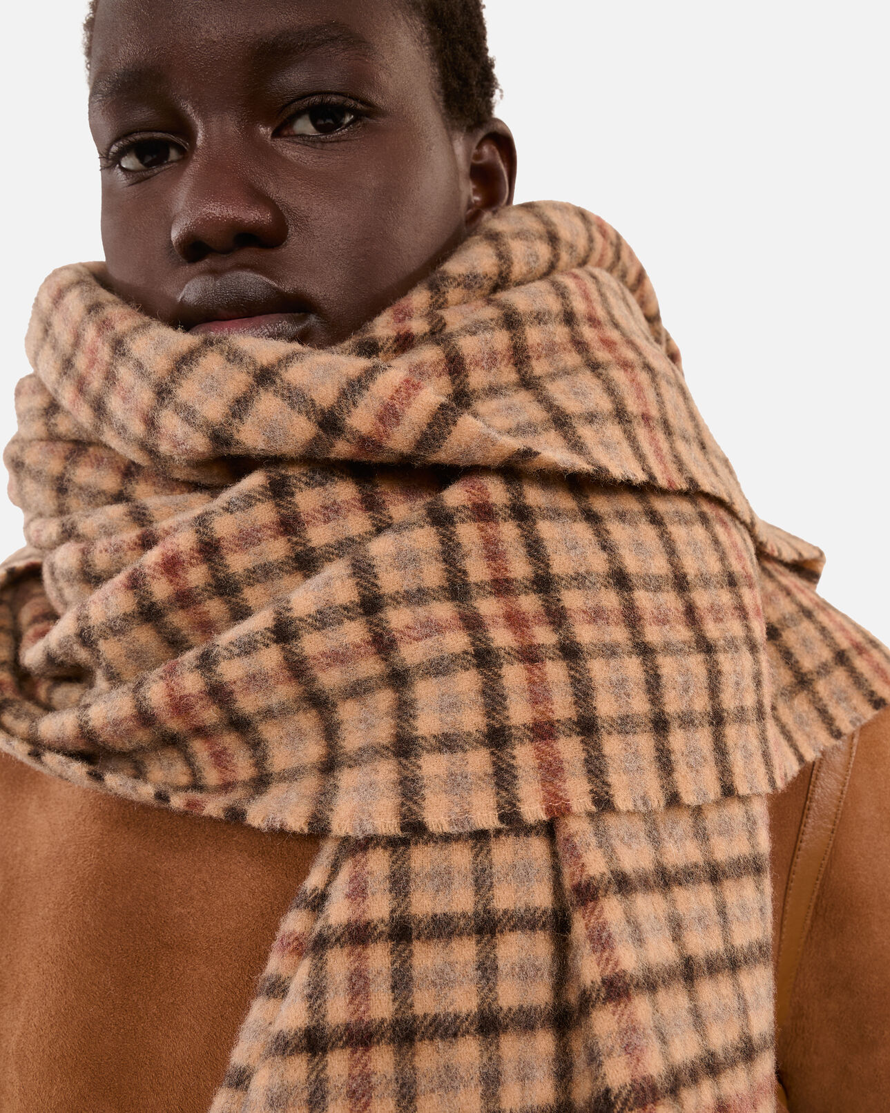 The Kooples MIXED BEIGE / BROWN / BLACK checked wool scarf