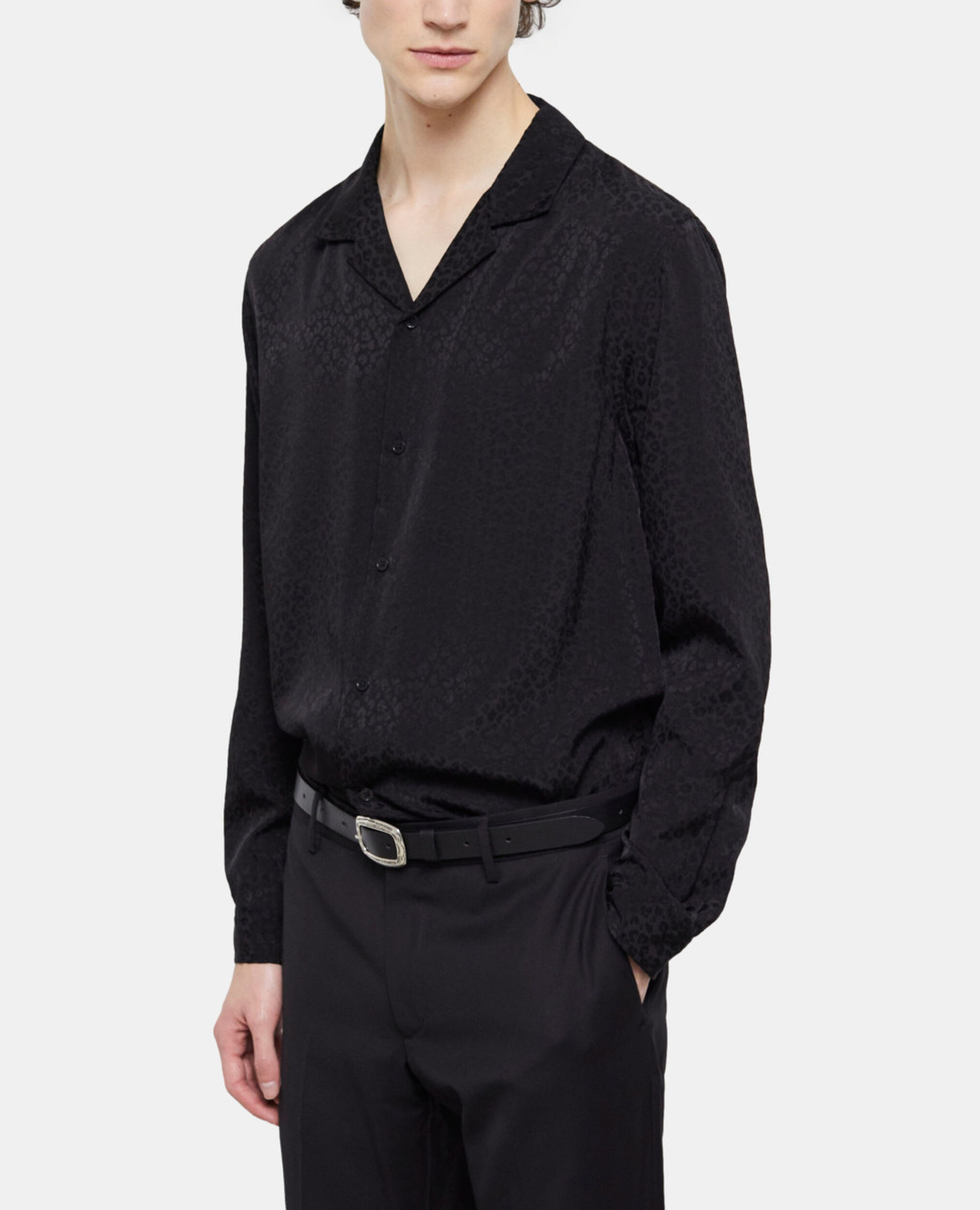 Leopard print shirt with hawaiian collar, BLACK, hi-res image number null