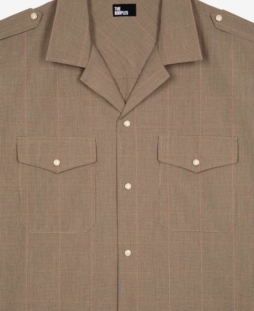 The Kooples HOMME BEIGE / BROWN / BLACK chemise à micro carreaux beige