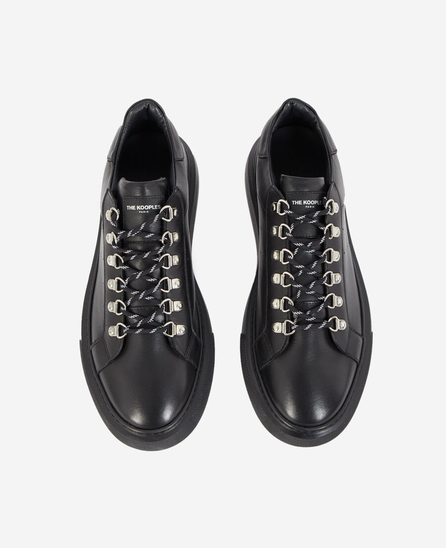 Wedge black sneakers in leather with eyelets | The Kooples - UK