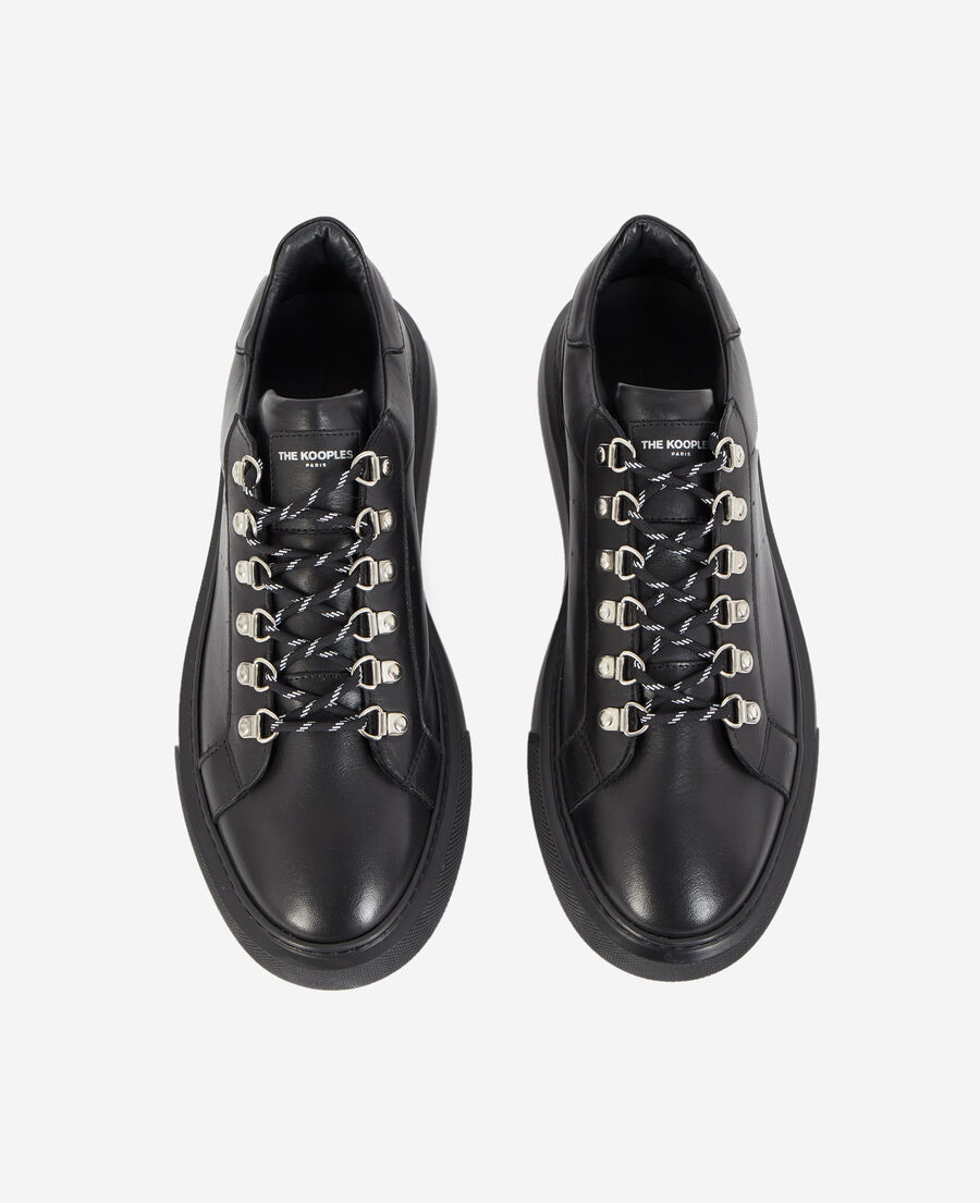 wedge black sneakers in leather with eyelets